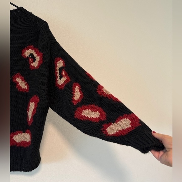 Ba&sh Leo Jacquard Knit Wool Alpaca Mohair Blend Black Red Leopard Sweater S - Picture 11 of 15